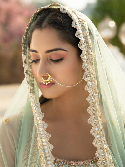 Heavy Bridal Nose Ring With Droplet Chain (Nath)